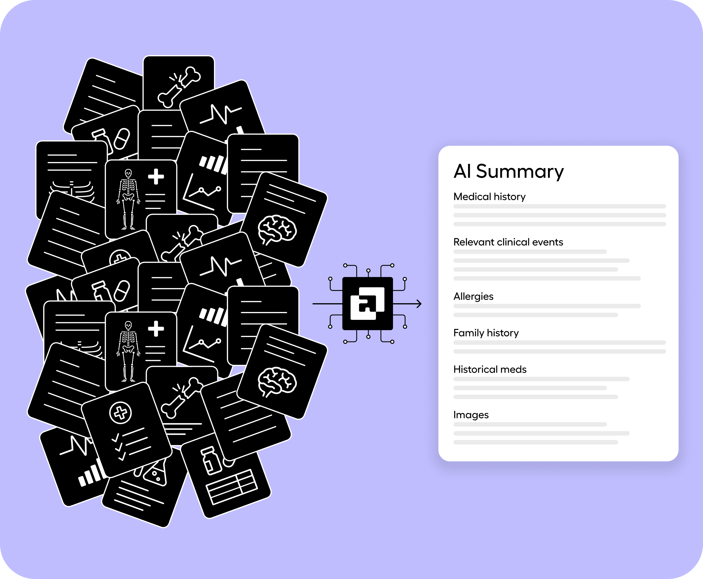 AI medical record summarization with longitudinal chart view